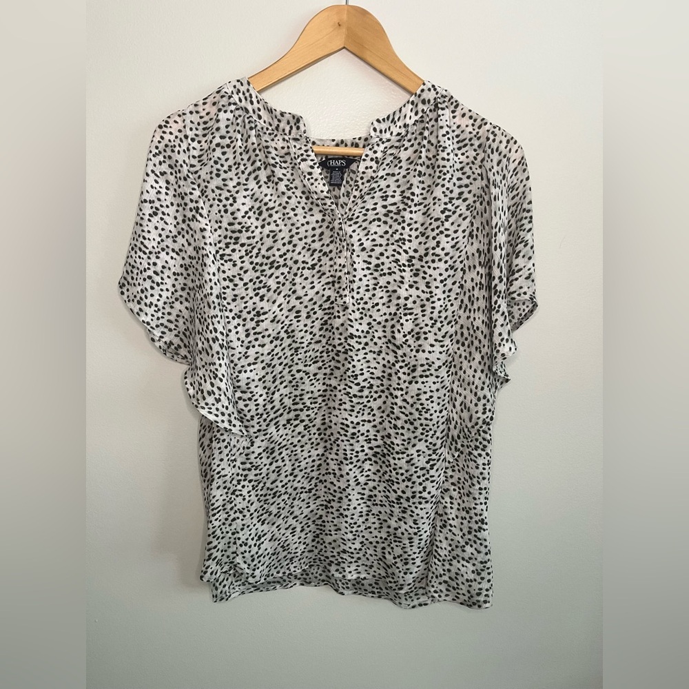 Chaps Spotted Flutter Sleeve Blouse